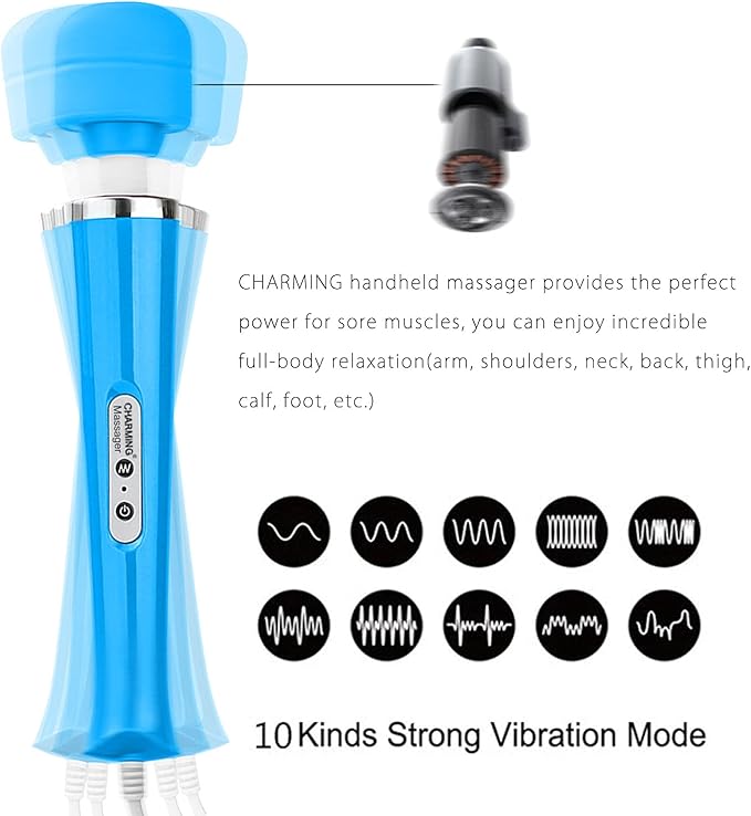 CHARMING Wired Powerful Handheld Back Massager with Strong Personal Therapy Vibration Massager for Sports Recovery, Muscle Aches, Whole Body Pain (Blue)