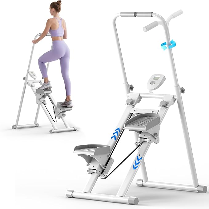 Foldable Stair Stepper for Home, Adjustable Stair Climber with 4 Heights & 3 Angles, Compact Folding Vertical Stair Master for Exercise at Home for Full-Body Workout