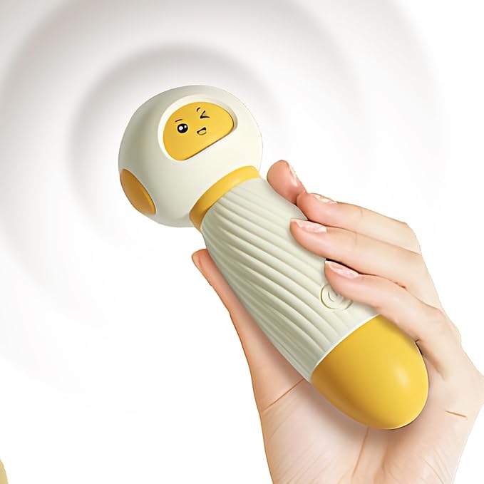Cute Cartoon Mini Massager - Handheld USB Rechargeable & Quiet - 10 Patterns Personal Vibration Wand for Women Neck, Back, Tension Relief & Sports Recovery (Milky White)