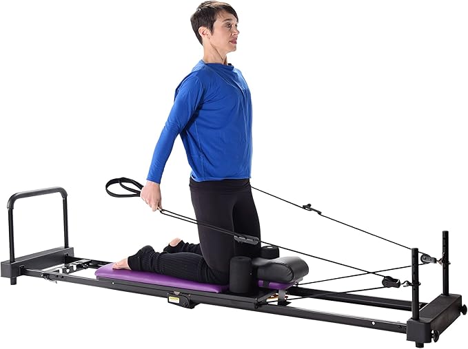 Stamina Products AeroPilates Reformer Plus 379, Pilates Home Gym Equipment with Cardio Rebounder, Padded Foot Bar, 4 Resistance Cords, and Workout DVDs