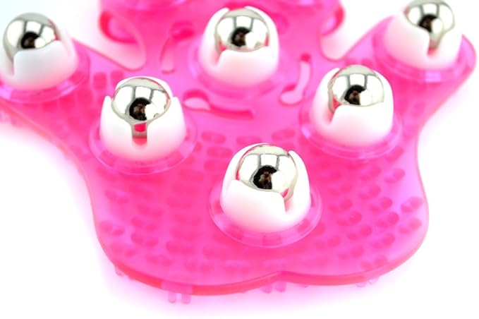 SAMYO Palm Shaped Massage Glove Body Massager with 9 360-degree-roller Metal Roller Ball Beauty Body Care (Pink)