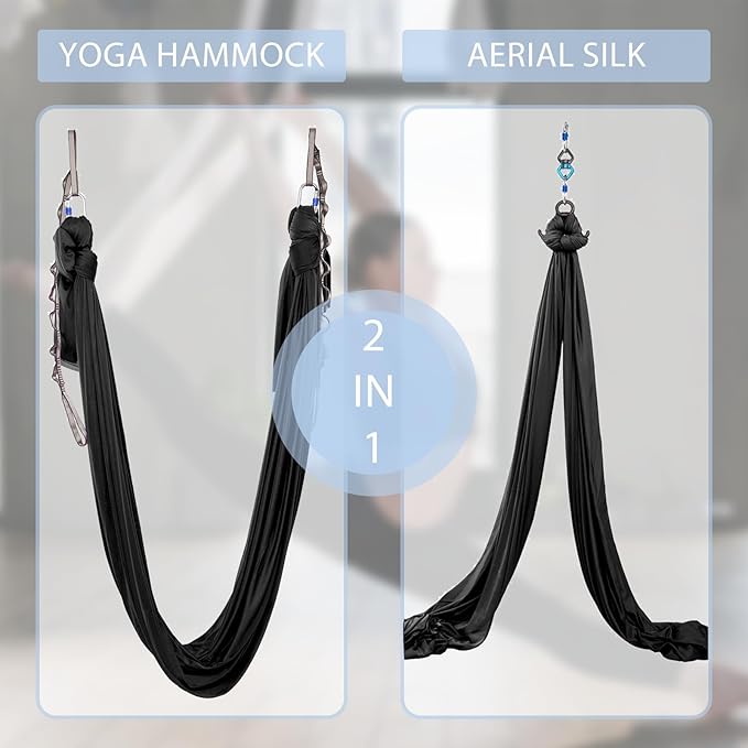 Aerial Silks Yoga Swing Set - 9/11 Yards Aerial Yoga Hammock Kit Anti-Gravity Flying for Fitness, Low/Non Stretch Nylon Tricot Fabric Hardware Included for Dance