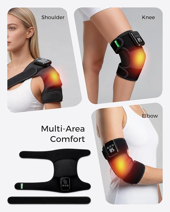 3-in-1 Knee Massager for Pain Relief with Heat, Portable Heated Knee Brace with Extension Strap for Knee, Elbow & Shoulder, Cordless Rechargeable Electric Massagers for Joint Comfort (Pair)