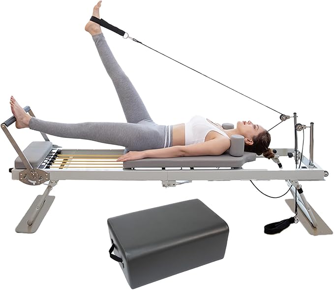 Pilates Reformer Machine, Foldable Pilates Reformer Machine for Home and Gym, Load-Bearing 120kg, Five Rubber pulls Contains Square Boxes