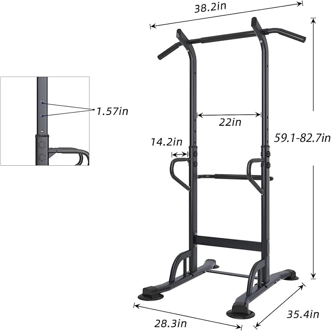 Dland Power Tower Adjustable Height Pull Up and Dip Station Multi-Function Home Strength Training Fitness Workout Station Sturdy Chin-Up Bar Stand Dip Station,Black