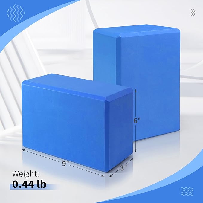 Yoga Blocks 2 Pack 9x6x3 Inches, Sturdy Foam Yoga Block, Premium EVA, Non Slip High Density for Pilates Meditation, Stretching and Toning