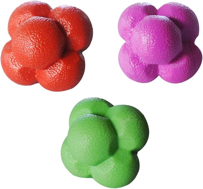 3pcs Hexagonal Reaction Ball Set High Elasticity Fitness Agile Training Balls for Exercise and Agility Training Suitable for Skill Levels Random Color
