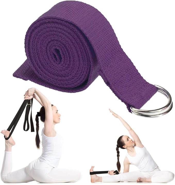 Cotton Exercise Yoga stretch Strap - Sturdy Flexibility Tensile Belt Adjustable Metal D-Ring Buckle, Hold Poses for Daily Stretching, Pilates, General Fitness, and Physical Therapy