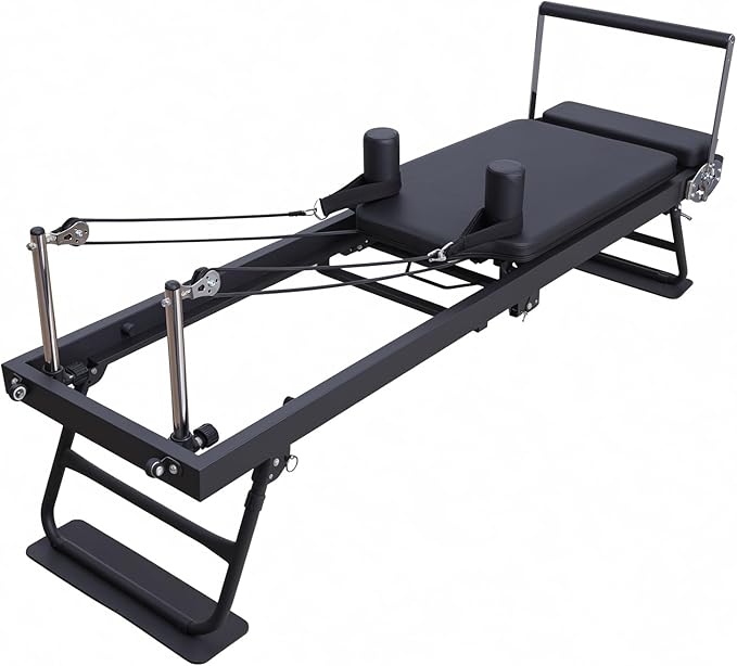 Foldable Pilates Reformer Machine for Home Workouts, Premium Yoga Studio Equipment with Adjustable Resistance, Full Body Fitness Training for All Levels Black