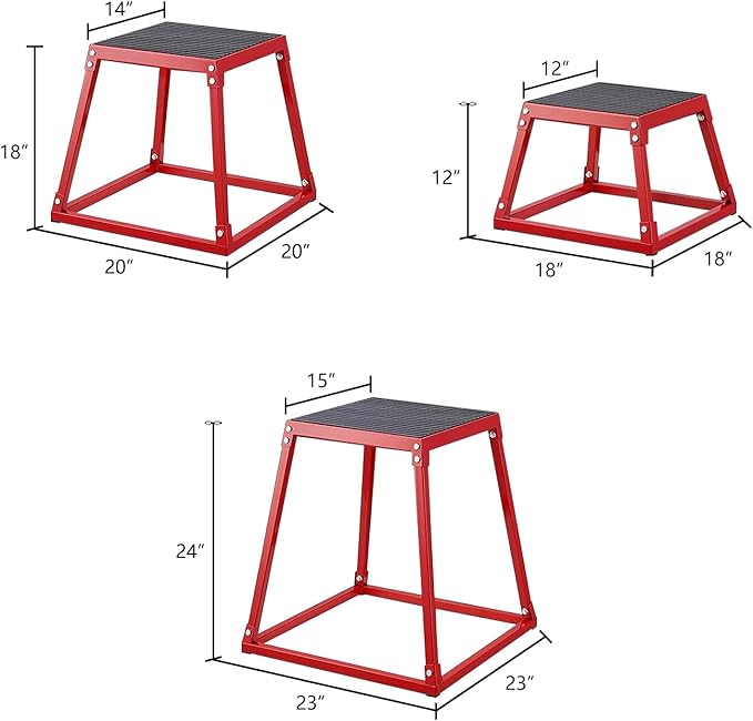 Plyometric Jump Box 3 Pcs Set, 12/18/24 Inch Fitness Exercise Platform, Steel Anti-Slip Step Up Box Jumping Agility Box for Home Gym Strength Training Workout
