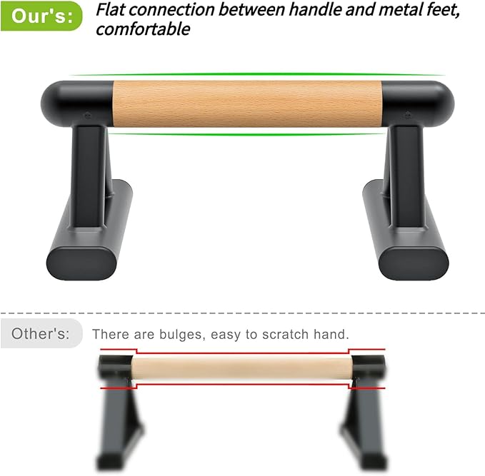 SELEWARE Wood push up bars Parallettes bars Anti-slip Handstand Bars for Calisthenics, Fitness, Floor workouts Solid Wood with Sturdy Metal Bracket, Support 600 lbs