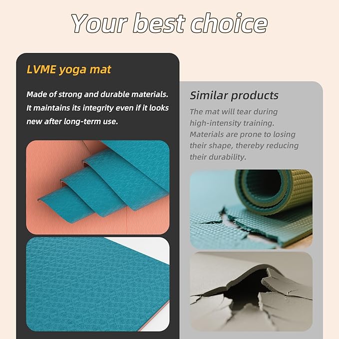 Yoga Mat Non Slip, Anti-Tear 1/4 Thick TPE Yoga Mats for Women and Men, 72"x24" Exercise & Fitness Mat with Carrying Strap, Workout Mats for Yoga, Pilates and Floor Exercise