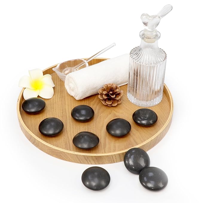 Master Massage 10-Piece Black Basalt Hot Stone Set – Contour & Malteser Shape Lava Stones for Relaxing Massage Therapy – Includes Unique Dish for Convenient Storage