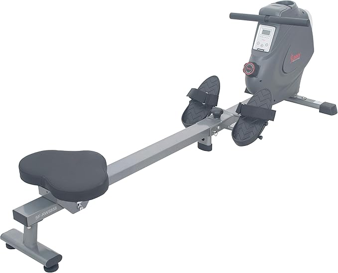 Sunny Health & Fitness Foldable Magnetic Rower, Long Rail & Extended Inseam Range for Home Cardio Workout, Free SunnyFit Training App, Optional Footplate for Standing Exercises