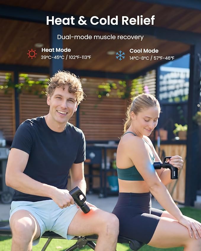 RENPHO Active Mini Thermacool Massage Gun with Heat and Cold, Percussion Deep Tissue Back Massager Ergonomic Design with 5 Speeds for Muscle Therapy, Travel Massage Gun with Carry Case, Portable