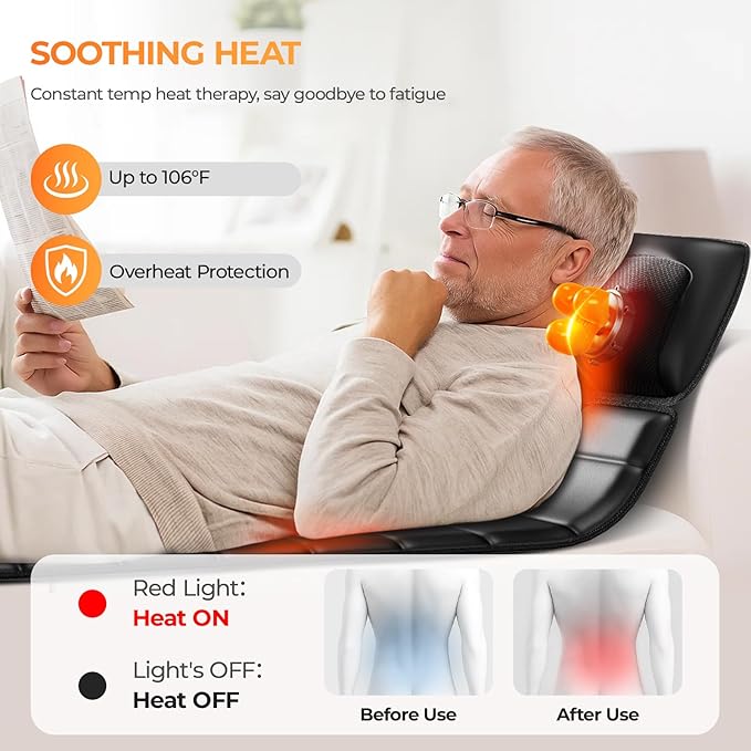Shiatsu Full Body Massage Mat with Heat, Detachable Massager Pad, 10 Vibrating Motors, 9 Intensity Levels, Deep Tissue Pain Relief for Back, Neck & Legs – Relaxation at Home or Office