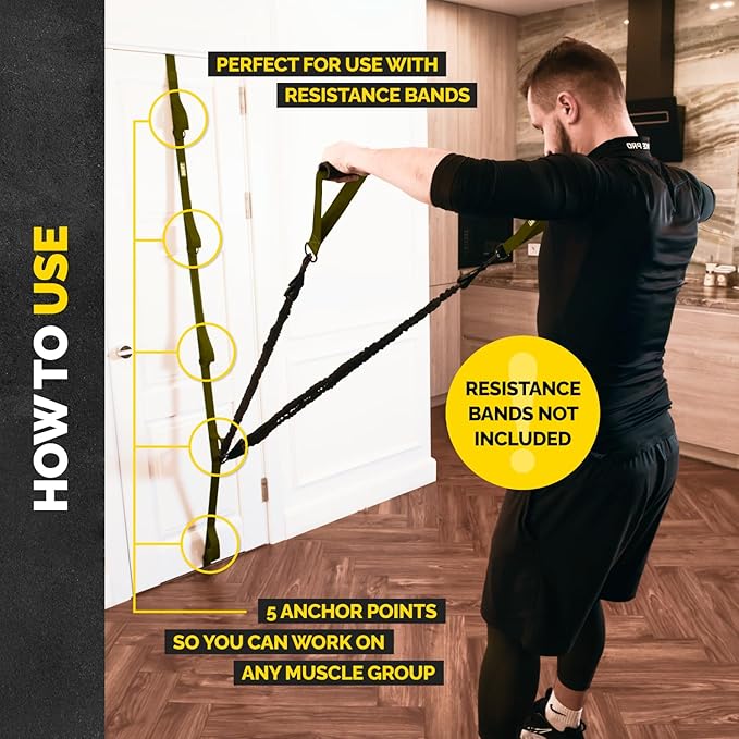 Tribe Lifting Adjustable Resistance Band Anchor - Door Anchor with 5 Loops & Metal Rings, Durable Nylon Strap for Full-Body Workouts