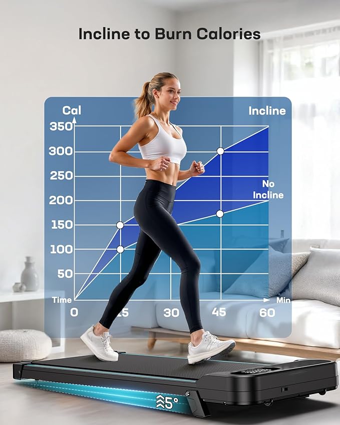 HUANUO Walking Pad Treadmill, Walking Pad with 5° Incline, 330 lbs Weight Capacity, 2.5 HP Low Noise Desk Treadmill, Remote Control & LED Display, Portable Treadmills for Home, Knee Protection