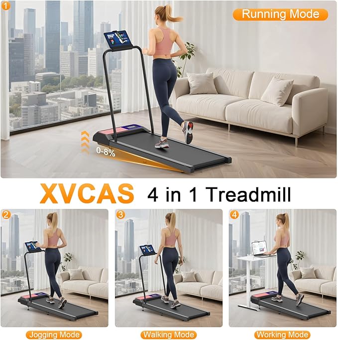 Walking Treadmill Pad with Handle Bar, Silent Fitness Equipment, Treadmill with 4-in-1 Modes, Easy Assembly, Portable Home Gym Equipment