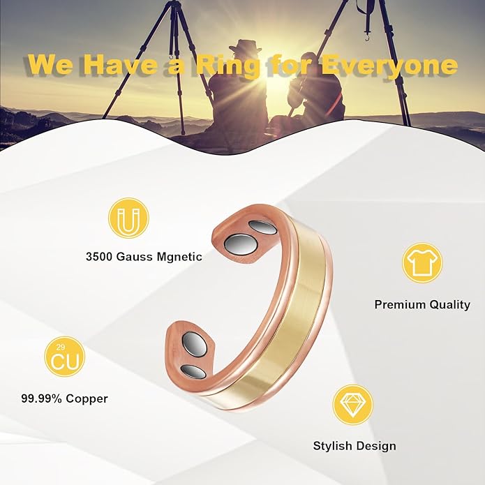 Copper Rings for Women, Pure Copper Adjustable Magnetic Ring （FUTI）