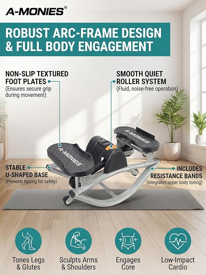 Lateral Rocking Fitness Stepper Home Workout Machine, Low-Impact Lateral Steppers for Knees and Joints, Portable Compact Side-to-Side Steppers for Legs, Glutes, Abs