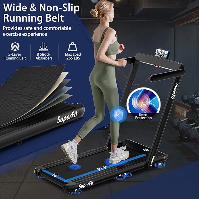 Goplus 2 in 1 Folding Treadmill, 2.25HP Superfit Under Desk Electric Treadmill, Installation-Free with Remote Control, APP Control and LED Display, Walking Jogging for Home Office