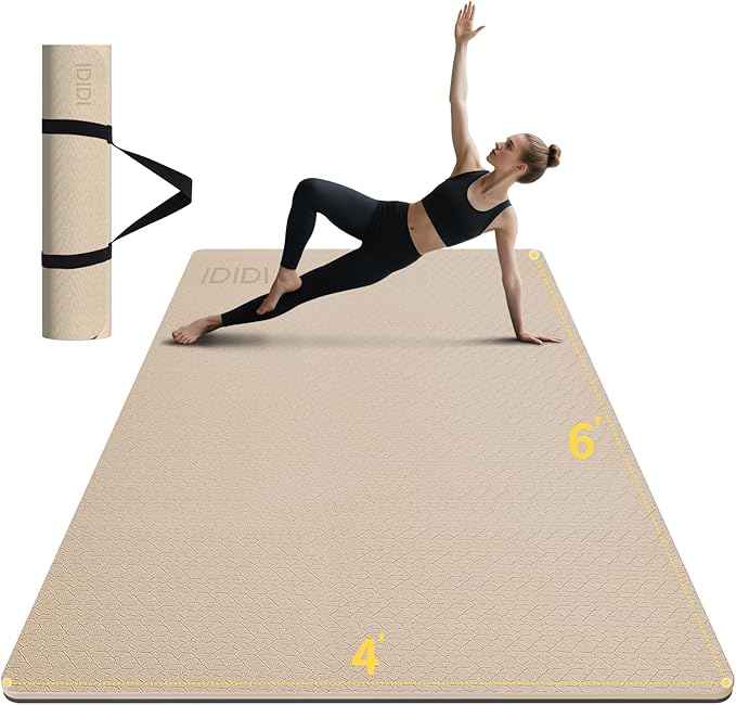 Large Yoga Mat (6'x 4') - Extra Long and Wide Workout Mat for Men and Women,Non-Slip POE 0.32''/0.4'' Thick Fitness Mat, Eco-Friendly, Thick Wide Exercise Mat for Home Workouts,Ideal for Yoga and Pilates.