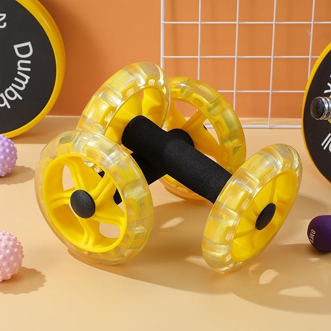 Twin-wheel Fitness Roller Ab Wheel with Non-slip Handles for Core Strengthening and Tummy Shaping, Yellow Abdominal Exercise Device Suitable for Home Gym and Weight Loss Training
