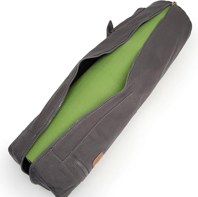 Canvas Yoga Mat Bag with Adjustable Strap & Pockets, Full-Zip Travel Gym Tote for Women & Men, Fits 1/4" & 1/3" Thick Mats, Lightweight Carrier for Yoga, Studio, Workout, Outdoor Use