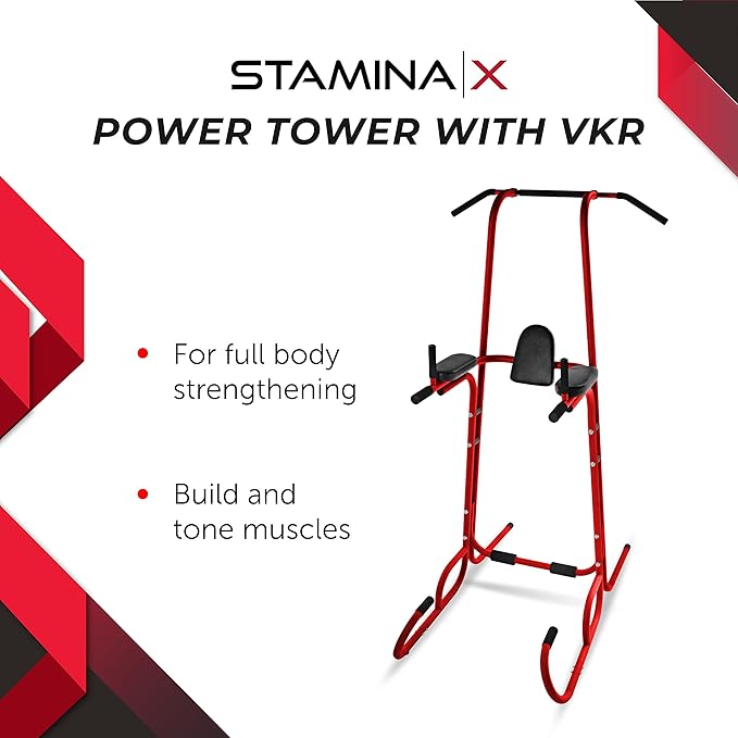 Stamina Power Tower - Dip Bar Pull Up Bar Station with Smart Workout App - Dip Bars for Home Workout - Up to 250 lbs Weight Capacity