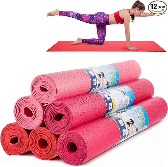 Amylove 12 Pieces Yoga Mats Bulk 68x24x0.12 Inch Exercise Non Slip Fitness Workout Mats for Women Men Home Workout Gym Yoga