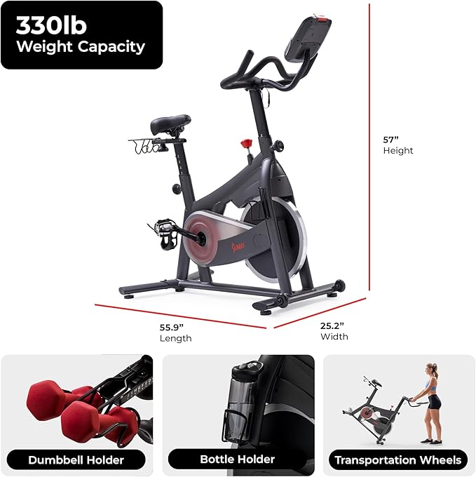 Sunny Health & Fitness Smart Magnetic Cycling Bike with Free SunnyFit App Connection, Stationary Indoor Cardio Exercise Equipment