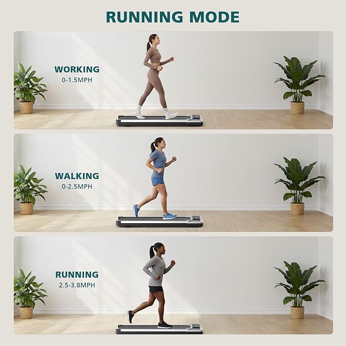 Smug Compact Armless Treadmill, Space Saving Design for Home & Office, Quiet Under Desk Walking Pad, 200 Lbs Capacity 3 in 1 Portable Walking Treadmill