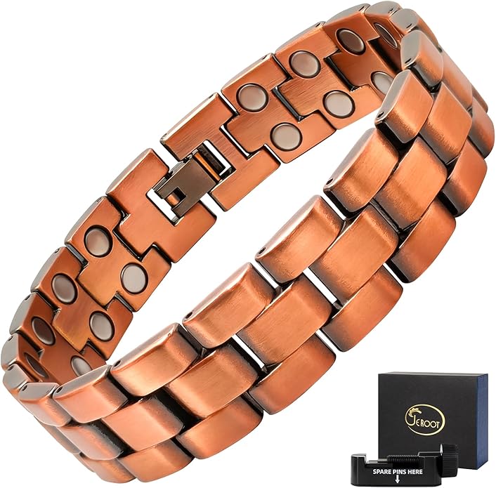 JEROOT Men's 99.99% Pure Copper Magnetic Bracelet, 3500 Gauss Magnets Adjustable with Sizing Tool