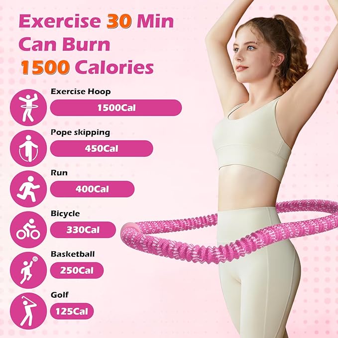 2.9 lbs Soft Fitness Infinity Hoop - Foldable Quiet Design, Gentle Fat Burning & Waist Toning, Skin-Irritation-Free, Ideal for Home/Travel/Postpartum Recovery