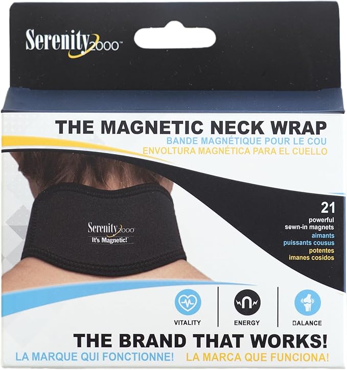 Serenity2000 Magnetic Neck Wrap for Neck, Shoulder Pain, Stiffness, Headaches, Anxiety, Stress – Lightweight, Breathable, Neoprene with Adjustable Velcro Strap, Contains 21 Powerful Magnets