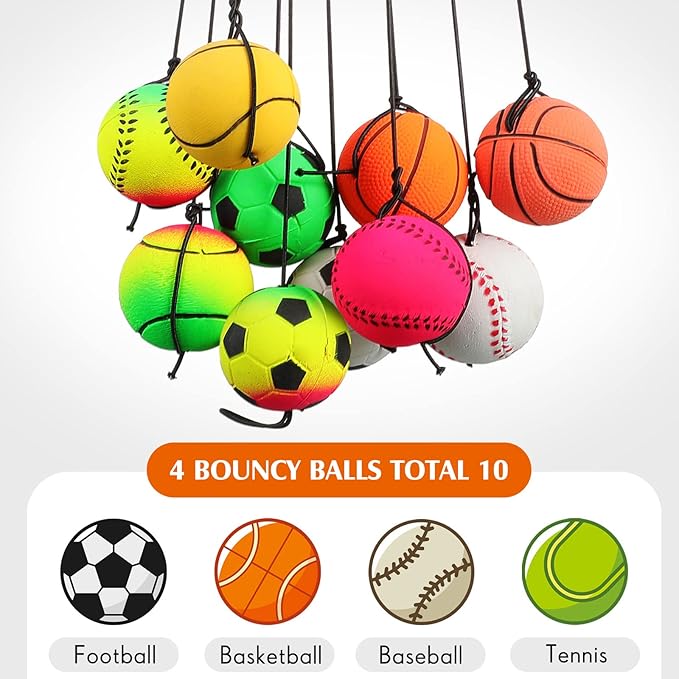 Skylety Wrist Return Ball Wrist Band Ball on a String 2.48 Inch Rubber Rebound Sport Bouncy Basketball Baseball Soccer Wristband Toy for Exercise and Children or Adult Exercise for Fun
