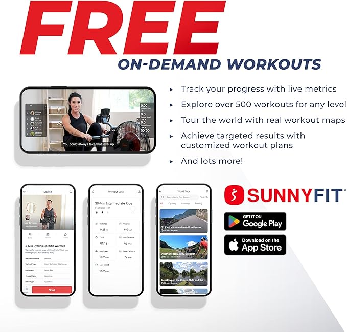 Sunny Health & Fitness AquaStrive Series Smart Water Rower, 300LB Capacity Plus Dynamic Hydro Resistance for Home Cardio Workout, Free SunnyFit Training App Connection