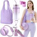 Poen 7 Pcs Pilates Essentials Kit for Women Home Workout Pilates Equipment Ring and Ball Set with 11.81 Inch Circle 9.84 Inch Yoga Ball Resistance Bands Cup Bag Socks for Beginners