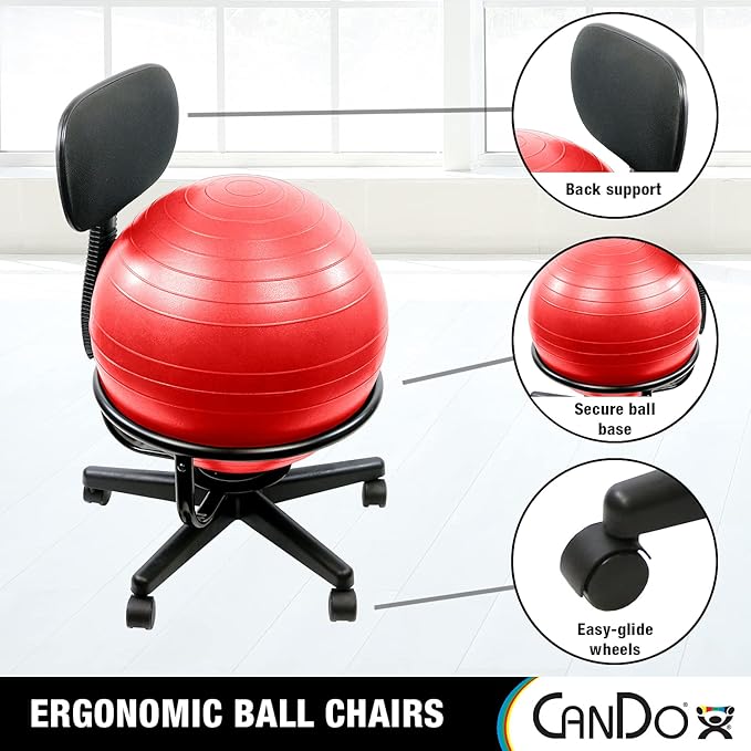 CanDo Metal Ball Chair - Inflatable Ergonomic Active Seating Exercise Ball Chair with Air Pump for Home, Office, and Classroom