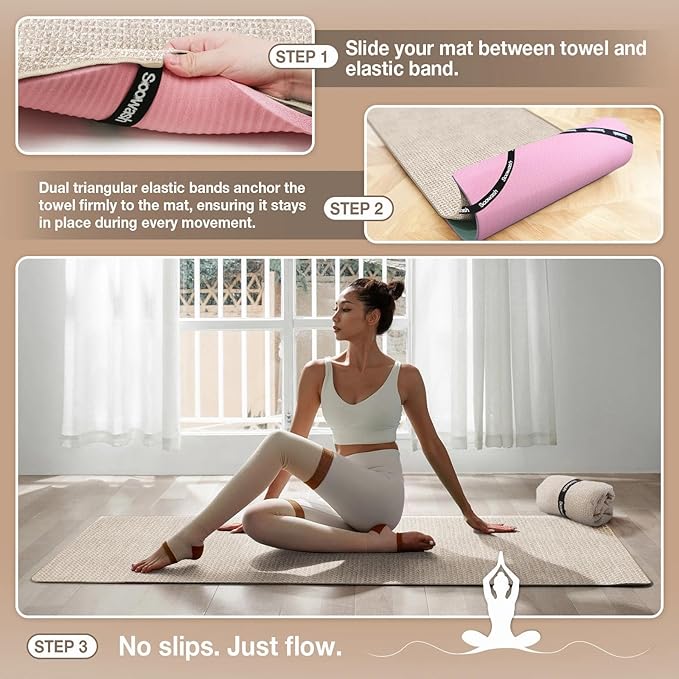 Hot Yoga Towel,Microfiber Yoga Mat Towels Non Slip for Hot Yoga Absorbent Microfiber Sweat Anti-Slip Cover,Bikram,Pilates,Exercise,Fitness 24 inch X 72 inch Beige 2 Pack