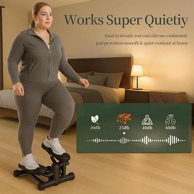 Mini Stair Steppers with Resistance Bands for Exercise at Home, Portable Exercise Twist Stepper Machine for Full Body Workout, Hydraulic Fitness Stepper with LCD Monitor，Black