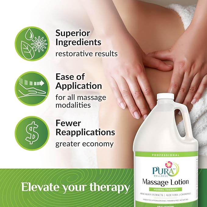 Herbal Therapy 1 Gallon Massage Lotion, Aloe Vera, Professional, Massage Therapy, Deep Tissue, Unscented, Hypoallergenic, Natural Ingredients, Skin Hydrating, Moisturizing, Muscle Relief