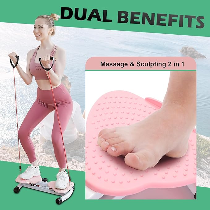 Waist Twister Machine, Adjustable Exercise Twist Board for Women Men, Noiseless Ab Twister for Home Gym Equipment, 330 lbs Capacity with Timer, Reps, Calories with Digital Display (pink)