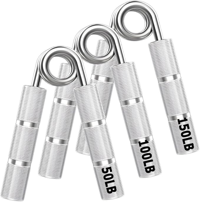 Silver Metal Hand Grip Set, 50LB-400LB No Slip Heavy-Duty Grip Strengthener Great Wrist & Forearm Hand Exerciser, Home Gym, Hand Gripper Grip Strength Trainer