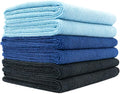 The Rag Company Microfiber Spa and Yoga Towel - Soft and Absorbent Towel for Gym, Spa, Exercise, Hotel, and Resort Use - Dries Fast - 16x27 inches - Light Blue, Royal Blue, Black, 6-Pack