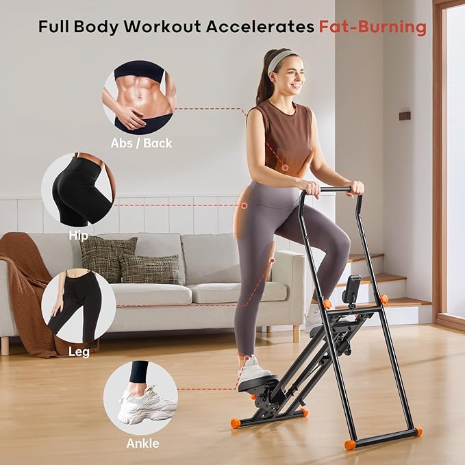 Stair Stepper for Home Gym, Vertical Stair Climber Machine for Full-Body Workout, Compact & Foldable Cardio Stepper with Adjustable Handlebar & Pedals, Extended Step Range