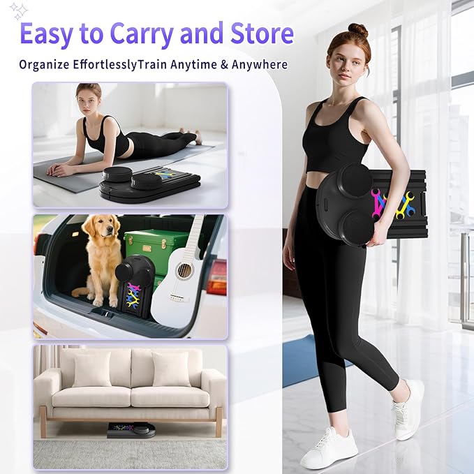 Pilates Board, Foldable Pilates Reformer Set for Home Workout with Timer, 6-in-1 Multifunctional Portable Reformer Pilates Machine at Home Pilates Equipment for Fitness, Exercise, Abs, Core Training