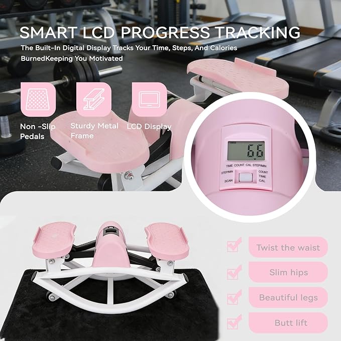 Lateral Rocking Fitness Stepper for Home Workout, Low-Impact Rock Stepper Protects Knees & Joints, Portable Compact Side-to-Side Stepper for Legs, Glutes & Abs Training