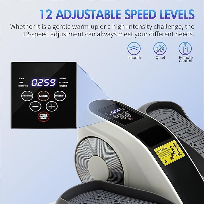 Under Desk Elliptical Machine, Electric Ellipse Leg Exerciser for Senior, 15 Manual Levels + 12 Auto Programs, Manual & Auto Mode for Home Office(White-35)